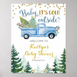 Blue Christmas Truck Baby Dusche Begrüßungszeichen Poster