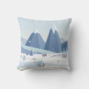 Blue Christmas Village Holiday Deko Pillow Kissen