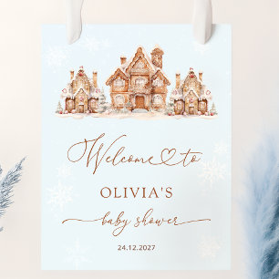 Blue Christmas Village Winter Baby Dusche Willkomm Poster