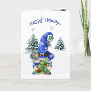 Blue Christmas Winter Gnome mit Baum Feiertagskarte