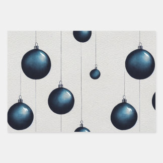 Blue Christmas Wrapping Paper Flat Sheet 3 Geschenkpapier Set