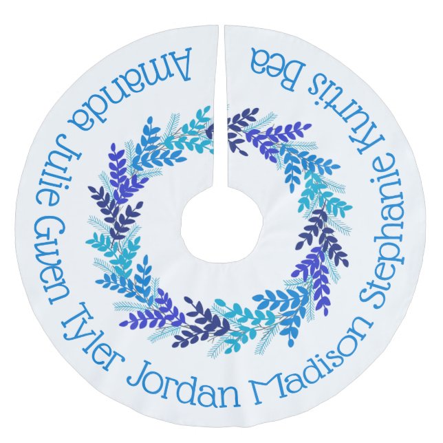 Blue Christmas Wreath Familiennamen Polyester Weihnachtsbaumdecke (Vorderseite)