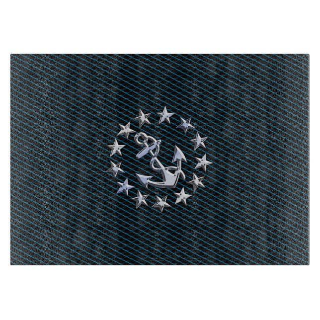 Blue Chrome like Yacht Flag Automotive Grille Schneidebrett (Vorderseite)