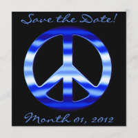 Blue Chrome Peace Sign Einladungen