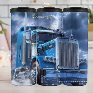 Blue Chrome Semi Truck Stormy Sky Thermosbecher