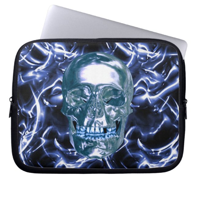 Blue Chrome Skull Laptop Sleeve (Vorderseite)