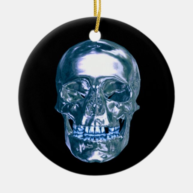 Blue Chrome Skull Ornament (Vorne)
