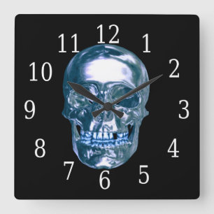 Blue Chrome Skull Square Uhr