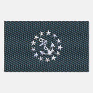 Blue Chrome Style Yacht Flag auf Grille Print Rechteckiger Aufkleber