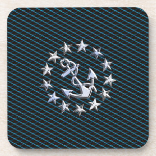 Blue Chrome Style Yacht Flag auf Grille Print Untersetzer