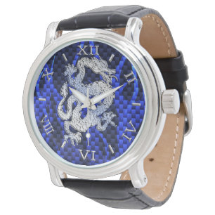 Blue Chrome wie Dragon Carbon Fibre Style Dial Armbanduhr