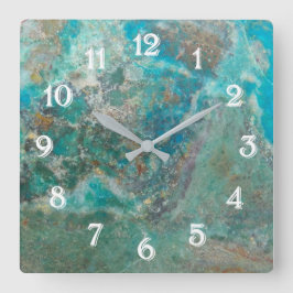 Blue Chrysocolla Mineral Stone mit weißen Zahlen Große Wanduhr