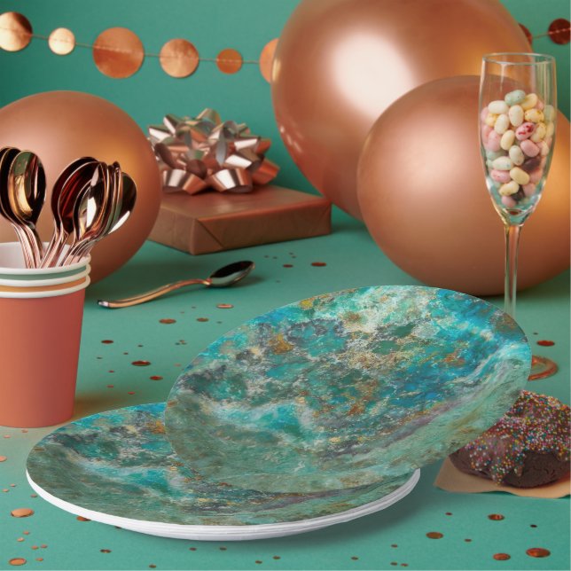 Blue Chrysocolla Mineral Stone Pappteller (Multi)