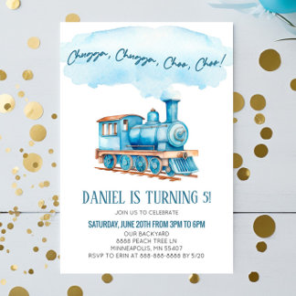Blue Chugga Choo Choo Bahn Geburtstagsparty Einladung