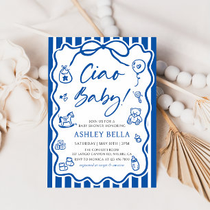 Blue Ciao Baby Whimsical Italienische Babydusche Einladung