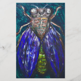 Blue Cicada (Surreal Realism insect painting)