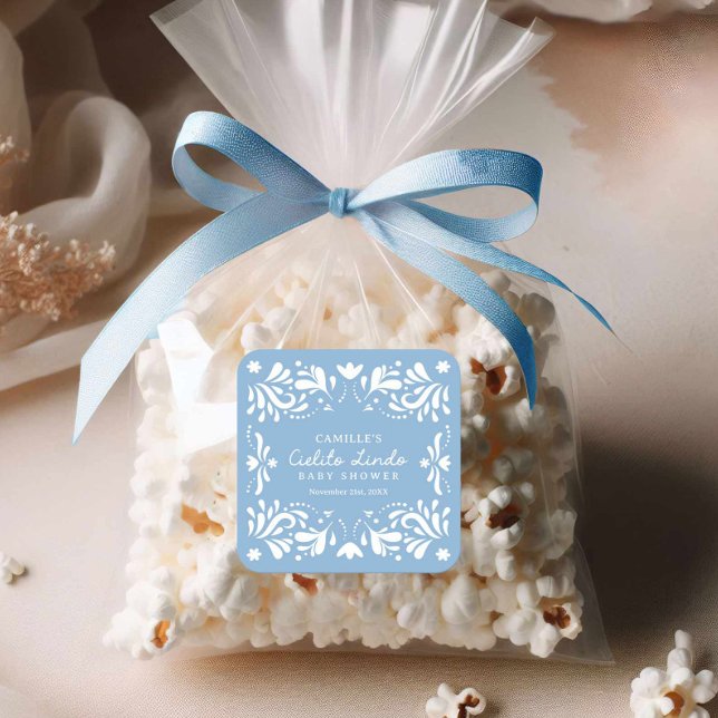 Blue Cielito Lindo Boy Baby Shower Quadratischer Aufkleber (Blue Cielito Lindo Baby shower sticker)