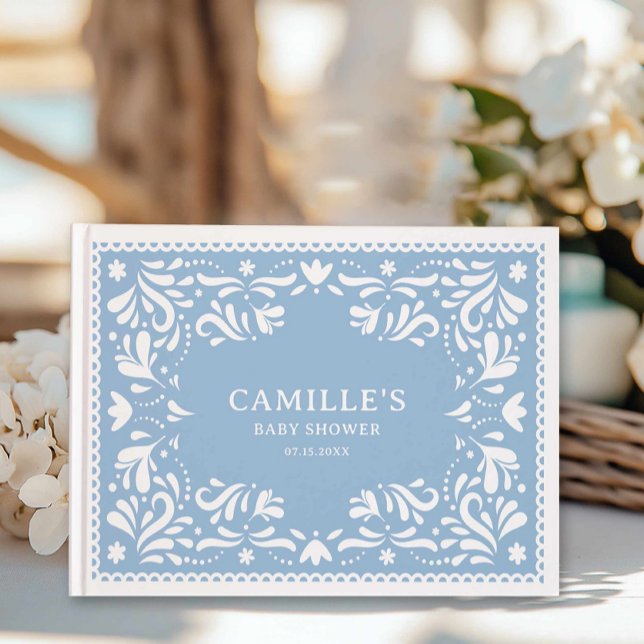 Blue Cielito Lindo Papel Picado Kinderdusche Gästebuch (Blue Papel Picado Baby shower Guest Book)
