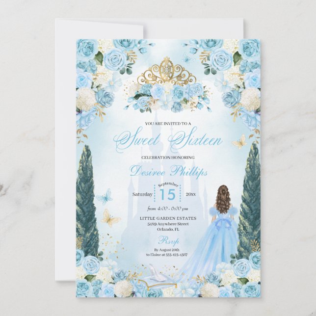 Blue Cinderella Fairytale Princess 16 . Geburtstag Einladung (Vorderseite)