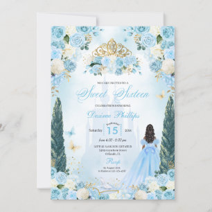 Blue Cinderella Fairytale Princess 16 . Geburtstag Einladung