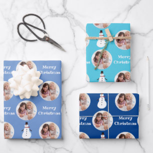Blue Circle Foto Snowman Frohe Weihnachten Geschenkpapier Set