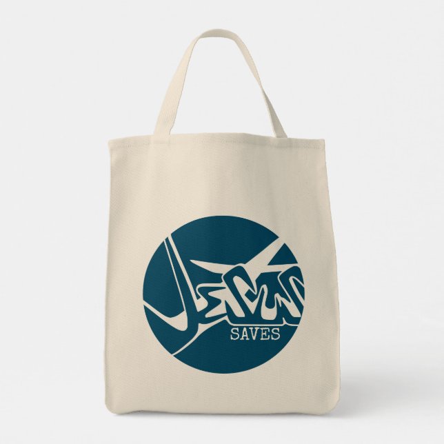 Blue Circle The Cross Jesus Saves Graffiti Tragetasche (Rückseite)