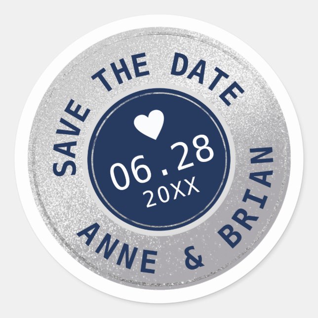 blue circle wedding small SAVE THE DATE  Runder Aufkleber (Vorderseite)