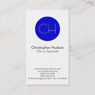 Blue Circle White Monogram Business Card Visitenkarte