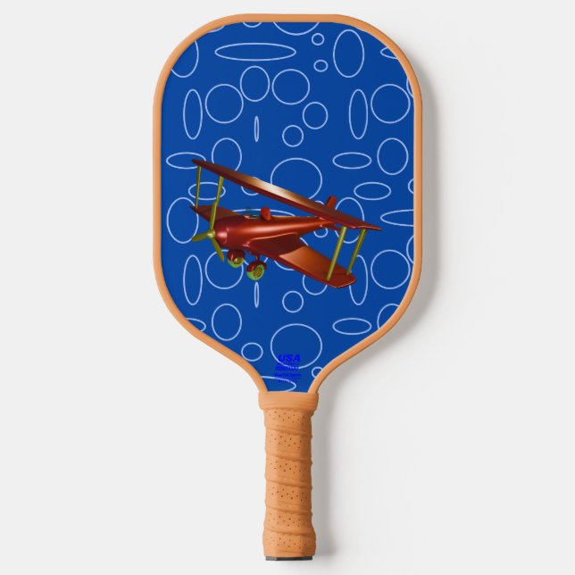 Blue Circles Loops Red Bi-Flugzeug Pickleball Schläger (Vorderseite)