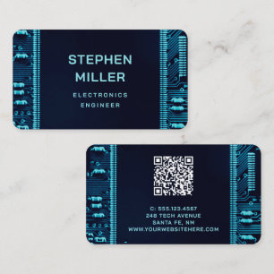 Blue Circuit Board QR Code Electronics Engineer Visitenkarte