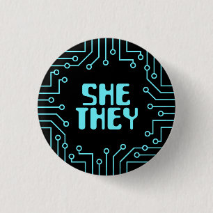 Blue Circuit Board Sie/Sie Pronouns Button