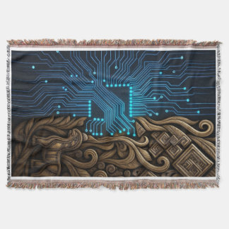 Blue Circuitry on Tribal Wood Decke