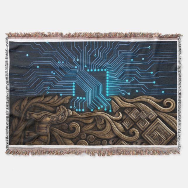 Blue Circuitry on Tribal Wood Decke (Vorderseite)