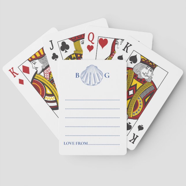 Blue Clam Seashells Coastal Wedding Guest Book Spielkarten (Rückseite)