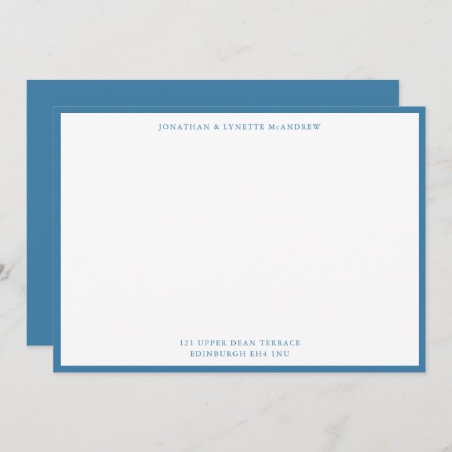 Blue Classic Border Flat Note Card Mitteilungskarte (Vorne/Hinten)