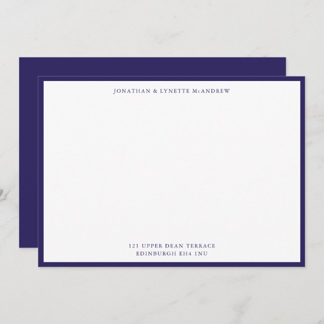 Blue Classic Border Flat Note Card Mitteilungskarte (Vorne/Hinten)