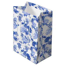 Blue Classic French Country Toile Deer Forest Mittlere Geschenktüte