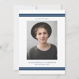 Blue Classic Stripes Moderner Foto Abschluss Ankündigung