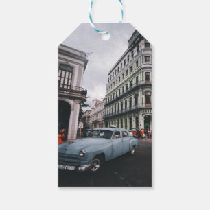 Blue Classic Vintage Car Cityscape Geschenkanhänger