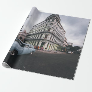 Blue Classic Vintage Car Cityscape Geschenkpapier