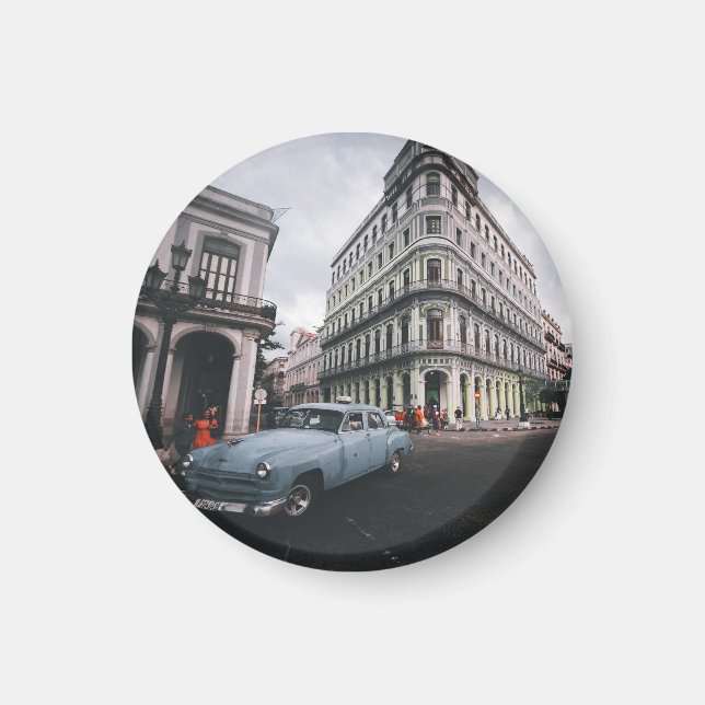 Blue Classic Vintage Car Cityscape Magnet (Vorne)