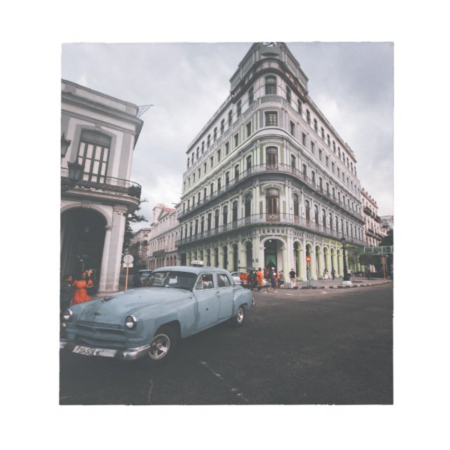 Blue Classic Vintage Car Cityscape Notizblock (Vorderseite)