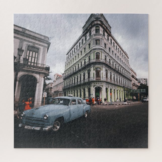 Blue Classic Vintage Car Cityscape Puzzle (Vertikal)