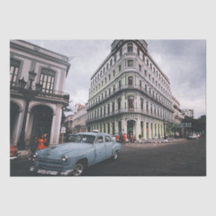 Blue Classic Vintage Car Cityscape Seidenpapier