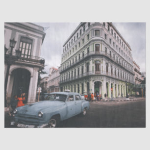 Blue Classic Vintage Car Cityscape Seidenpapier
