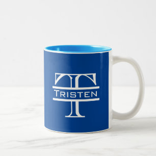 Blue Classic White Monogram Zweifarbige Tasse