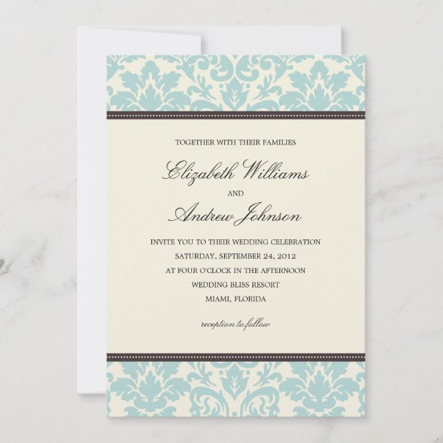 BLUE CLASSY DAMASK| WEDERINVITATION EINLADUNG (Vorderseite)