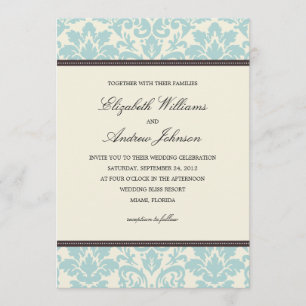 BLUE CLASSY DAMASK  WEDERINVITATION EINLADUNG