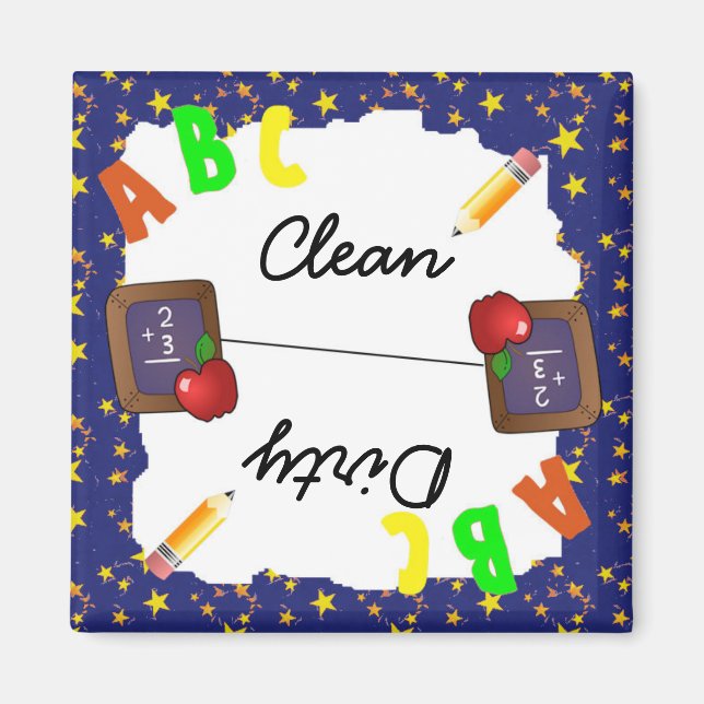 Blue Clean & Dirty School Chalkboard Magnet (Vorne)