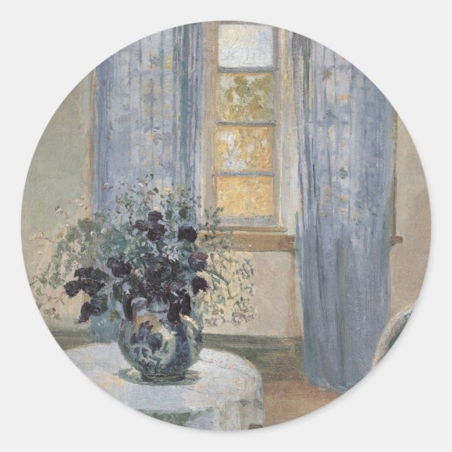 Blue Clematis in the Artist's Studio, Anna Ancher Runder Aufkleber (Vorderseite)